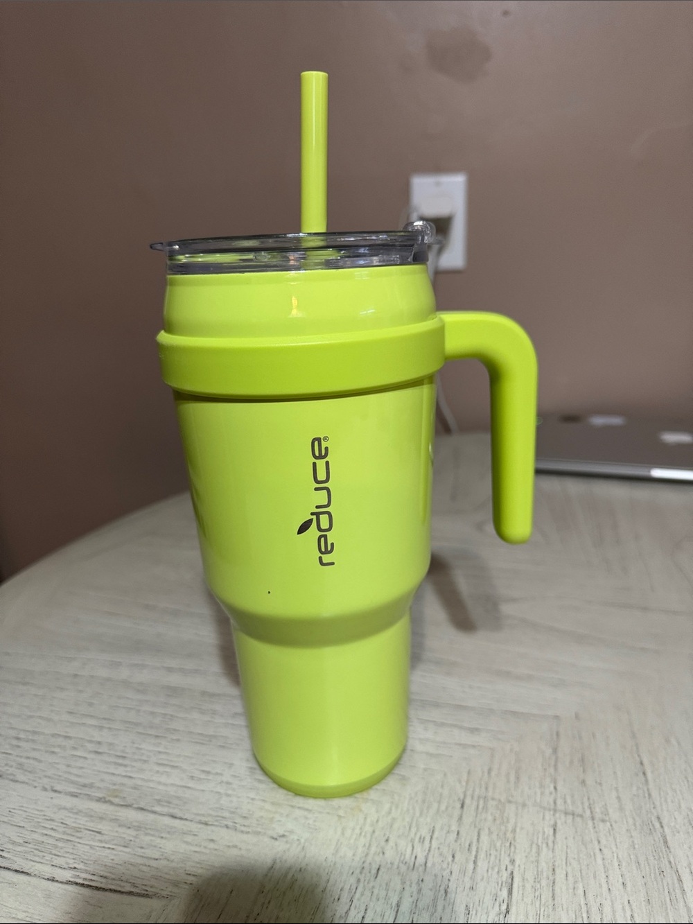 Reduce Neon Yellow Travel Tumbler with Handle and Straw